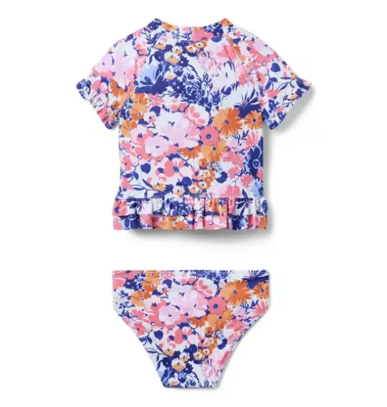 Recycled Floral Ruffle Rash Guard Swimsuit