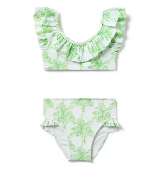 Recycled Palm Tree Ruffle 2-Piece Swimsuit