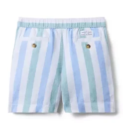 Striped Linen-Cotton Pull-On Short