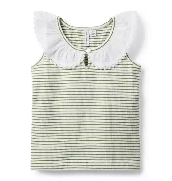 Striped Ribbed Collar Top
