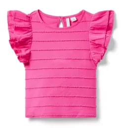 Textured Stripe Ruffle Sleeve Top