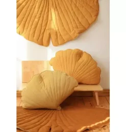 Velvet &ldquo;Honey&rdquo; Ginkgo Leaf Pillow
