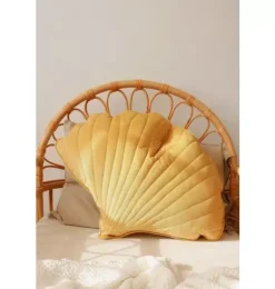 Velvet &ldquo;Honey&rdquo; Ginkgo Leaf Pillow