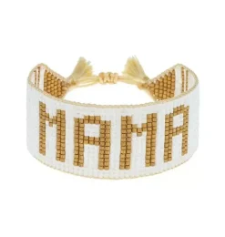 White & Gold MAMA Beaded Bracelet