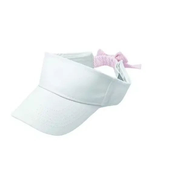 White Visor with Pink Seersucker Bow