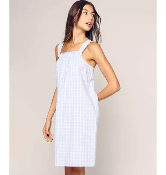 Women's Twill Annabelle Nightgown in Light Blue Gingham
