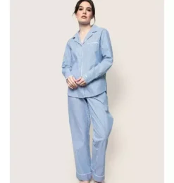 Women's Twill Pajama Set in French Blue Seersucker